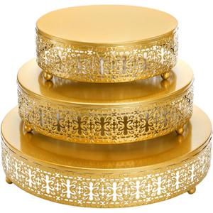 Youeon Gold Round Cake Stand Set of 3, 12/10/8 Inch Metal Hollow Cake Pedestals with Low Feet, Dessert Display Stands for Wedding, Birthday, Party, Anniversary & Holiday Entertaining