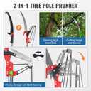 30 Ft Manual Pole Saw, Extendable Tree Pruner Blade and Scissors Set with 9 Fiberglass Handles, Long Branch Pruner Retractable for Backyard and Garden, Bush Cutting and Pruning of Palm Trees