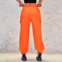Baggy Cargo Pants Women High Waisted Parachute Pants Lightweight Hiking Joggers Streetwear with Pockets (Orange, XXL)