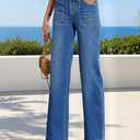 Sidefeel Women's High Waisted Wide Leg Jeans Stretchy Tummy Control Straight Leg Denim Pants Light Blue Size 8