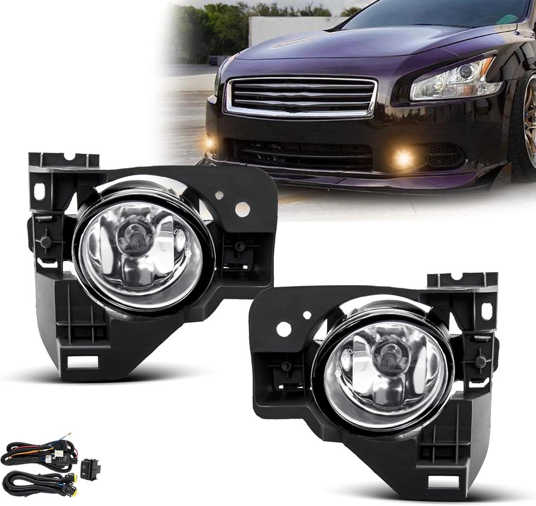 Fog Lights Assembly For 2009 2010 2011 2012 2013 2014 Nissan Maxima Fog Lamps Replacement Kit with Switch&Wiring H11 12V 55W Halogen Bulbs