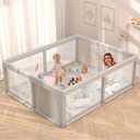 Baby Playpen Play Pens for Babies and Toddlers Play Yards for Indoor & Outdoor with Breathable Mesh Anti-Fall Playpen Grey (50"x50")