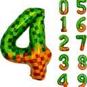 6 x Pixel & TNT Theme 40in Giant Number Balloons - Foil Mylar Birthday Party Decorations for Kids Adults Cumpleaos, Block Style Pixel Art Shape Balloon Decor Supplies (Pixel, Number 4)