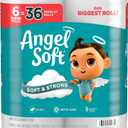 Angel Soft Toilet Paper, 6 Super Mega Rolls = 36 Regular Rolls, Soft and Strong Toilet Tissue, 480 Sheet
