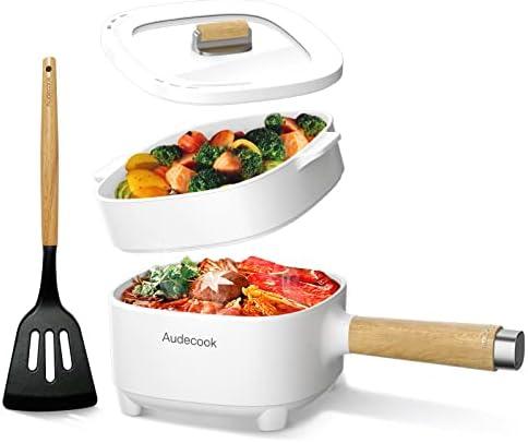 Audecook Hot Pot Electric 2L, Cermic Glaze Non-Stick Frying Pan 8 Inch, Portable Travel Cooker for Ramen/Steak/Fried Rice/Oatmeal/Soup, with Dual Power Control  