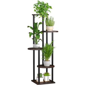 AZERPIAN Plant Stand Indoor 5 Tier Metal Plant Shelf for Multiple Plants Corner Tall Flower Holders for Living Room Balcony Bedroom Patio Garden (Black Oak, 5 Tier)