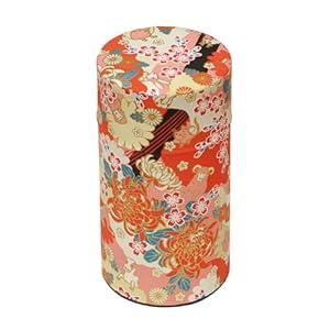 Waraku Fuuka Japanese Pokkan Coffee Spice Tea Tin Canister Washi Paper Storage with Lid 7.05 oz Capacity (Eto)