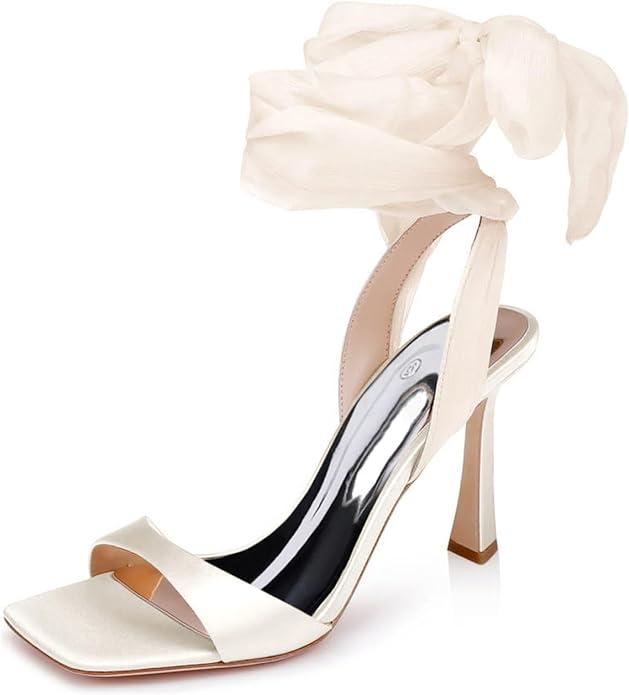 Coutgo Womens Strappy Kitten Heels Sandals Lace Up Square Open Toe High Heels Satin Summer Dress Shoes
 Size 7 Champagne Coutgo Womens Strappy Kitten Heels Sandals Lace Up Square Open Toe High Heels Satin Summer Dress Shoes
 Size 7 Champagne