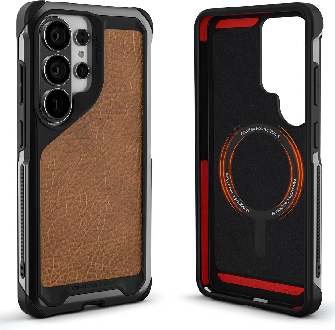 Ghostek Atomic Slim MagSafe S26 Ultra Case Leather, Magnetic Heavy Duty Metal Phone Cover Compatible with 2026 Samsung Galaxy S26Ultra (6.9") (Gunmetal)