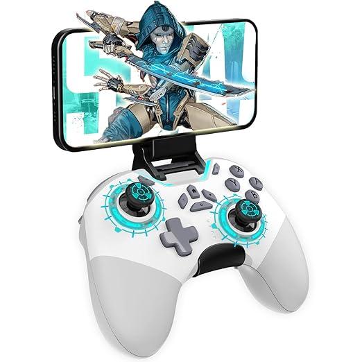 Hall Effect Bluetooth Controller for Switch/PC/iPhone/Android/Apple Arcade MFi Games/Mac/TV/Steam, Pro Wireless Game Controller with Phone Clip with Lock Speed/6-Axis Gyro/Dual Motors/Turbo/Switch Key