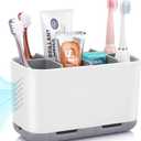 Boperzi Toothbrush and Toothpaste Holder Drainage for Bathroom Countertop with Adjustable Dividers, Large Toothpaste Caddy Organizer Storage Rustic Decor Set Anti-Slip for Shower,Family,Kids Gray