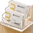 SANRUI Clear Horizontal Business Card Holder Stand for Desk, Acrylic Desktop Display Name Cards Holders Organizer Storage Rack,for Exhibition, Home, Office,2 Tier 2 Pocket, 120 Card Capacity