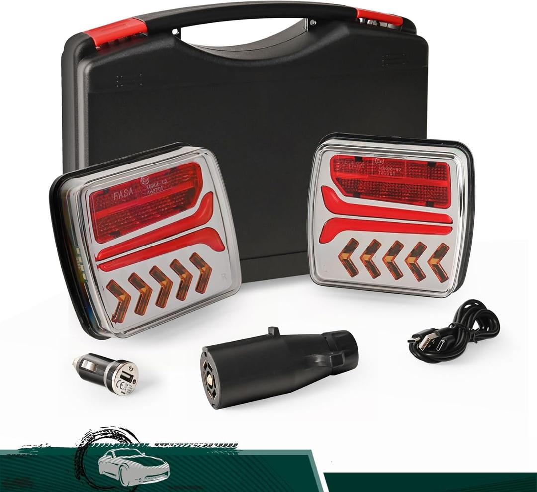Wireless Trailer Lights, Magnetic LED Rechargeable and Portable Tow Lights Kit for Trucks, RVs, Campers, Boats, Caravans, and Wreckers