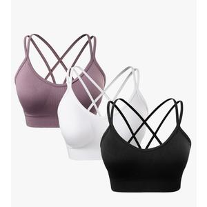 Women's Cross Back Sports Bra Padded Strappy Medium Support Yoga Bra for Workout Fitness 2 Pack, M
