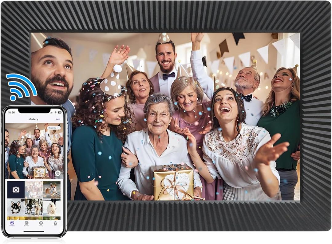 TMC 10.1 Inch WiFi Digital Picture Frame with HD IPS Touch Screen, 1280x800 Resolution, Stores 30,000 Photos, No Monthly Fees  Wireless Smart Photo Frame with Free App for iPhone & Android (10.1-B-Diagonal Stripes)