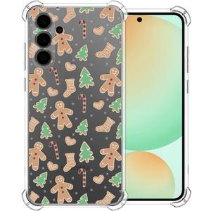 2 x Christmas Phone Case for Samsung Galaxy S24 FE - Clear Soft Flexible TPU Protective Case with Gingerbread Man Design, Anti-Slip Shockproof Holiday Cover for Boys Girls (6.4 Inch)
