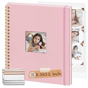 Hiwhy 8.5x11 Inch Scrapbook Photo Album, Linen Cover DIY Scrapbooks with 10 Sheets Plastic Sleeves 20 Pages Memory Book for Wedding Birthday Baby Travel (Pink)