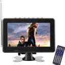 Yoidesu Portable TV LCD Monitor, 7in 1080P Rechargeable Car Digital TV with ATSC Tuner, AV in Out, FM Radio, SD, MMC, USB, TV Stand and Remote Control for Car Travel, Mini Television