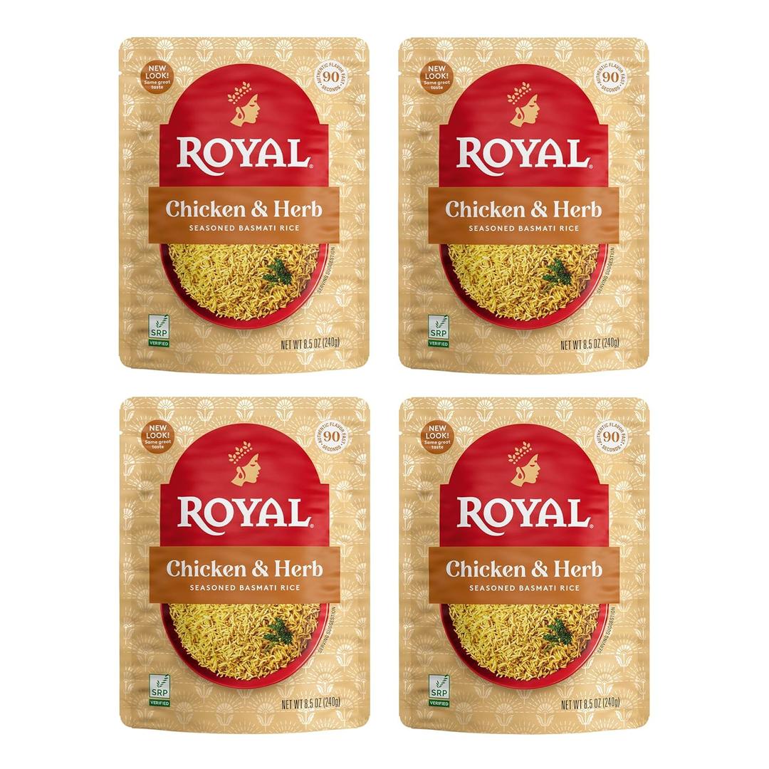 Royal Chicken & Herb Basmati Rice - Ready to Heat Basmati Rice - (4 Pack) 8.5 oz Microwaveable Pouch, bbd 04/10/2024