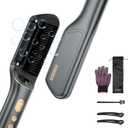 Hair Straightener Brush, Upgraded Ionic Hair Straightener Comb with Oil-Infused, Anti-Frizz Ceramic, Anti-Scald, 9 Temp Settings & LED Display, Dual Voltage, Straightening Brush for All Types (Black Gray)