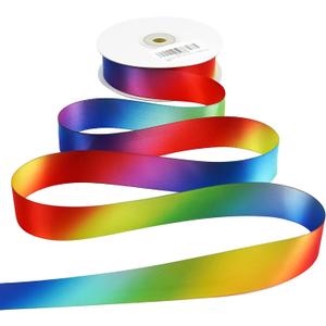 MEEDEE Rainbow Ribbon Satin Ribbon 1 inch Rainbow Satin Ribbons Colored Ribbons for Crafts Gift Wrapping Pride Birthday Party Decoration DIY Hair Bows - 25 Yards