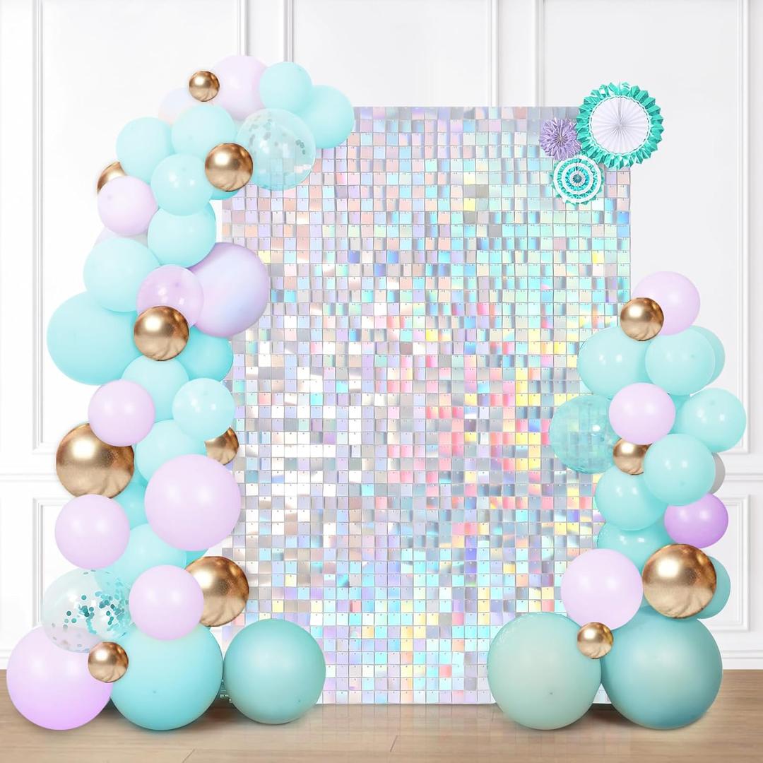 Sequin Shimmer Wall Backdrop: Glitter Wall Panel for Valentines Day, Wedding, Bridal Shower, Birthday, Bachelorette Party Decorations (3ftx6ft, Iridescent Silver)