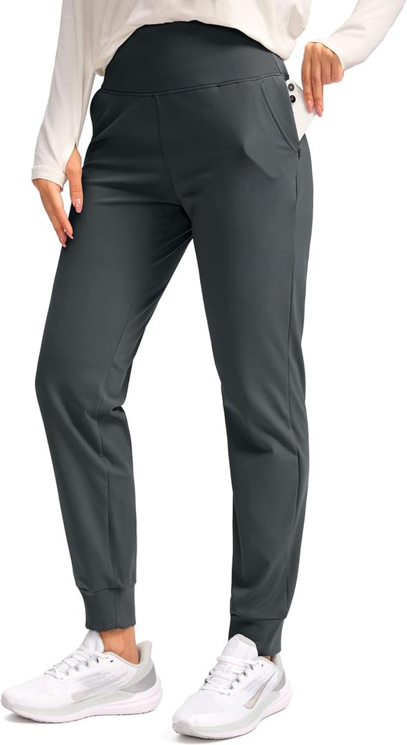 SANTINY Women's Fleece Lined Joggers Water Resistant High Waisted Thermal Sweatpants Winter Pants Hiking Running Pockets (Gray, S)