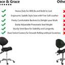 Grace&Grace Professional Saddle Stool Chair with Back Support, Rolling Saddle Ergonomic Stool Heavy Duty for Clinic Dentist Spa Massage Salons Studio (Black, Adjustble Back), Seat Height: 20-28 Inches