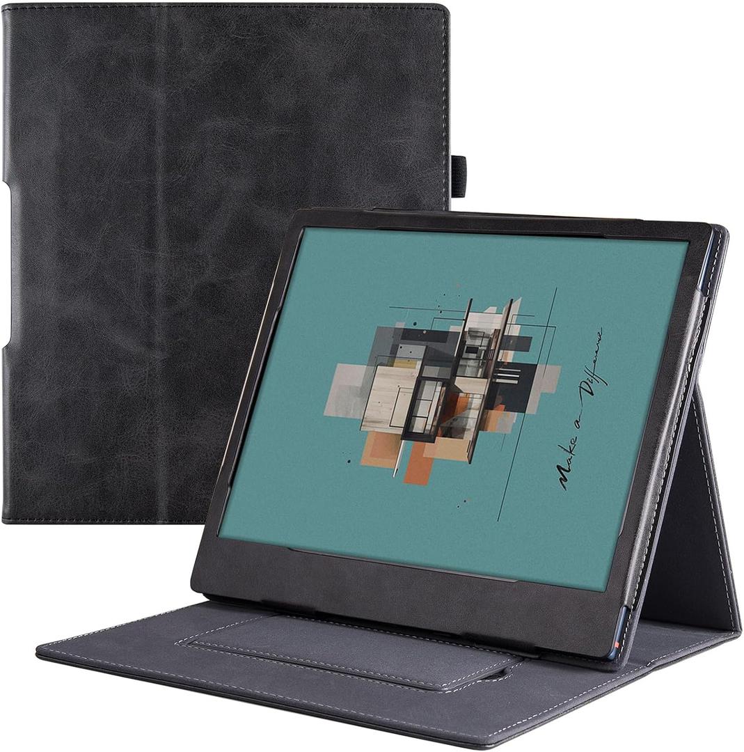 BOZHUORUI Stand Case for 10.3" All-New Boox Note Air4 C (2024)/Boox Note Air3 C/Boox Note Air3 B/W Tablet (2023) - PU Leather Sleeve Cover with Hand Strap/Auto Sleep/Wake (Rock Black)
