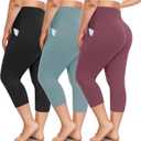 FULLSOFT 3 Pack Plus Size Capri Leggings with Pockets for Women -High Waist Stretchy 1X-4X Workout Yoga Pants (XX-Large, 03-black/Light Green/Rosy Pink)
