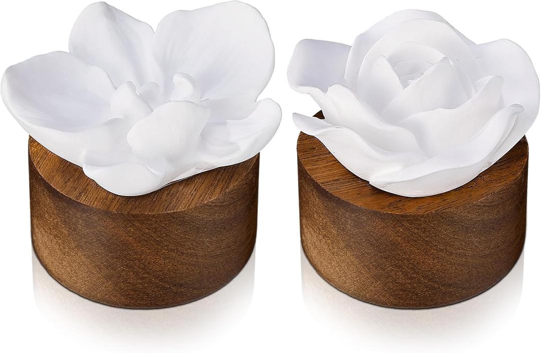 2 Pcs Ceramic Rose Diffuser Flower Passive Essential Oil Diffuser Flower Ceramic Aromatherapy Non Electric Battery for Home Office Tabletops Bathroom Decorative Birthday Ideal Gifts