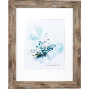 KAIWIN 100% Solid Wood Brown 11x14 Picture Frame 1 Pack Display Picture 8x10 with Mat, Rustic Wooden Photo Frames for Wall Mounting