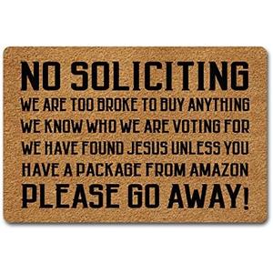 MjiejieM Funny Doormats No Soliciting Please Go Away Indoor Floor Welcome Mat for Entrance Way Rubber Back for Front Door Indoor Outdoor Cute Rugs 23.6"(L) x 15.7"(W)