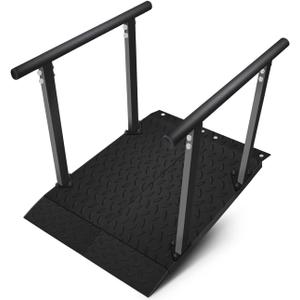 4'L x 33''W Heavy Duty Portable Wheelchair Ramp with Rubber Protective Handrails, Handicap Ramp with Adjustable Flap, Folding Threshold Ramp for Home Steps Curbs, Anti-Slip Base 900 Lbs Capacity