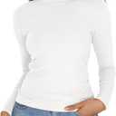 Jar of Love Women's Long Sleeve Shirts for Women Mock Turtle Neck Ribbed Slim Fit Fall Winter Thermal Underwear Tops (White, M)