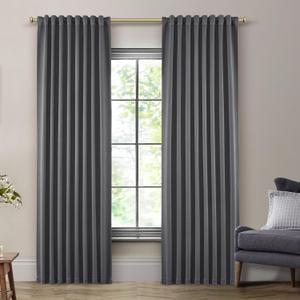 SHINELAND Grey Curtains 105 Inch Long, Back Tab Pleated Blackout Drapes for Bedroom Living Room, 2 Panels Set, Dark Gray