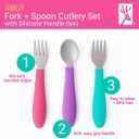 Elk and Friends Kids Silverware with Silicone Handle | Children's Safe Flatware | Toddler Utensils | Baby Spoons + Forks | Stainless Steel Cutlery | Dishwasher Safe | 6 Pieces