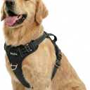 Funfox Dog Harness for Large Dog No Pull, Adjustable Pet Vest Harness, Vertical Handle Easy Control with 2 Leash Clips, Reflective Safe Night Walking for  Black, Large