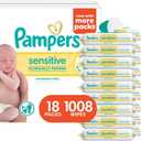 Pampers Sensitive Baby Wipes, Water Based, Clinically Proven, Hypoallergenic, and Unscented for Babies, 1008 Wipes Total (18 Flip-Top Packs)