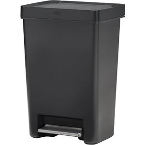 Rubbermaid Premier Series II Step-On Trash Can for Home and Kitchen, with Lid Lock and Slow Close, 12.4 Gallon, Charcoal, for Home/Kitchen/Garage/Apartment/Office