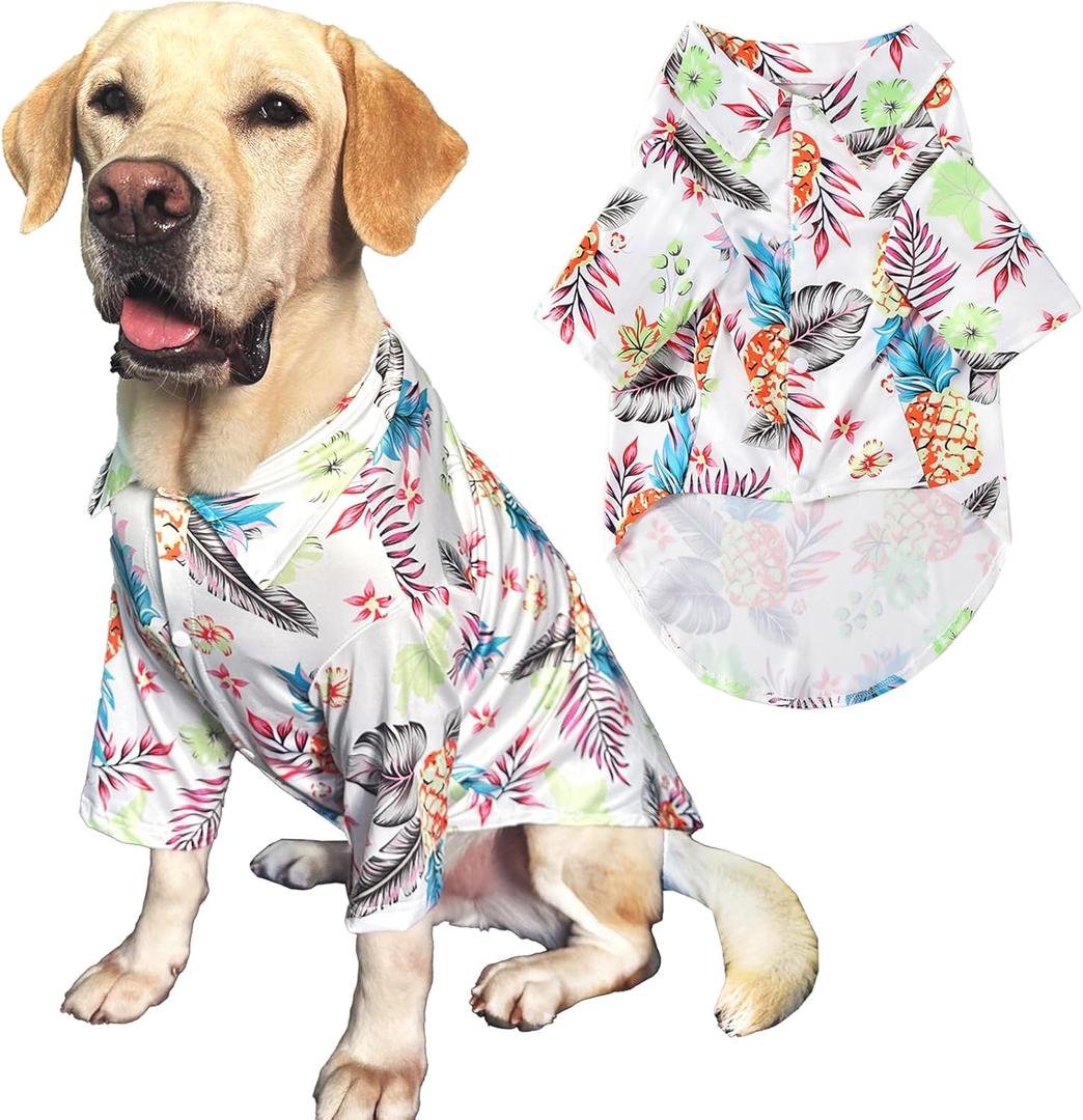 Hawaii Shirt for Dogs - White Fruits Print Polo T-Shirt, Breathable Cool Beach Style Summer Clothes for Large Dog Boys and Girls (2X-Large, Fruits)