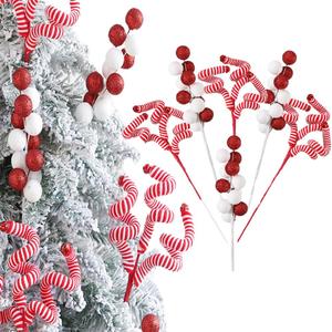 6 Pcs Christmas Tree Picks Set, Red White Woolen Sticks Sequins Ball Picks Pendants for Christmas Tree Wedding Birthday Baby Shower Party Supplies New Year Home Office Party Hanging Sterms Ornaments