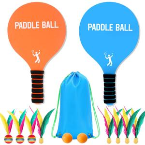 Paddle Ball Set - Funny Paddleball Rackets Game, Comfortable Anti-Slip Grip, Outdoor Sports Activity for Adults Games Yard Lawn Party Supplies, Blue Orange