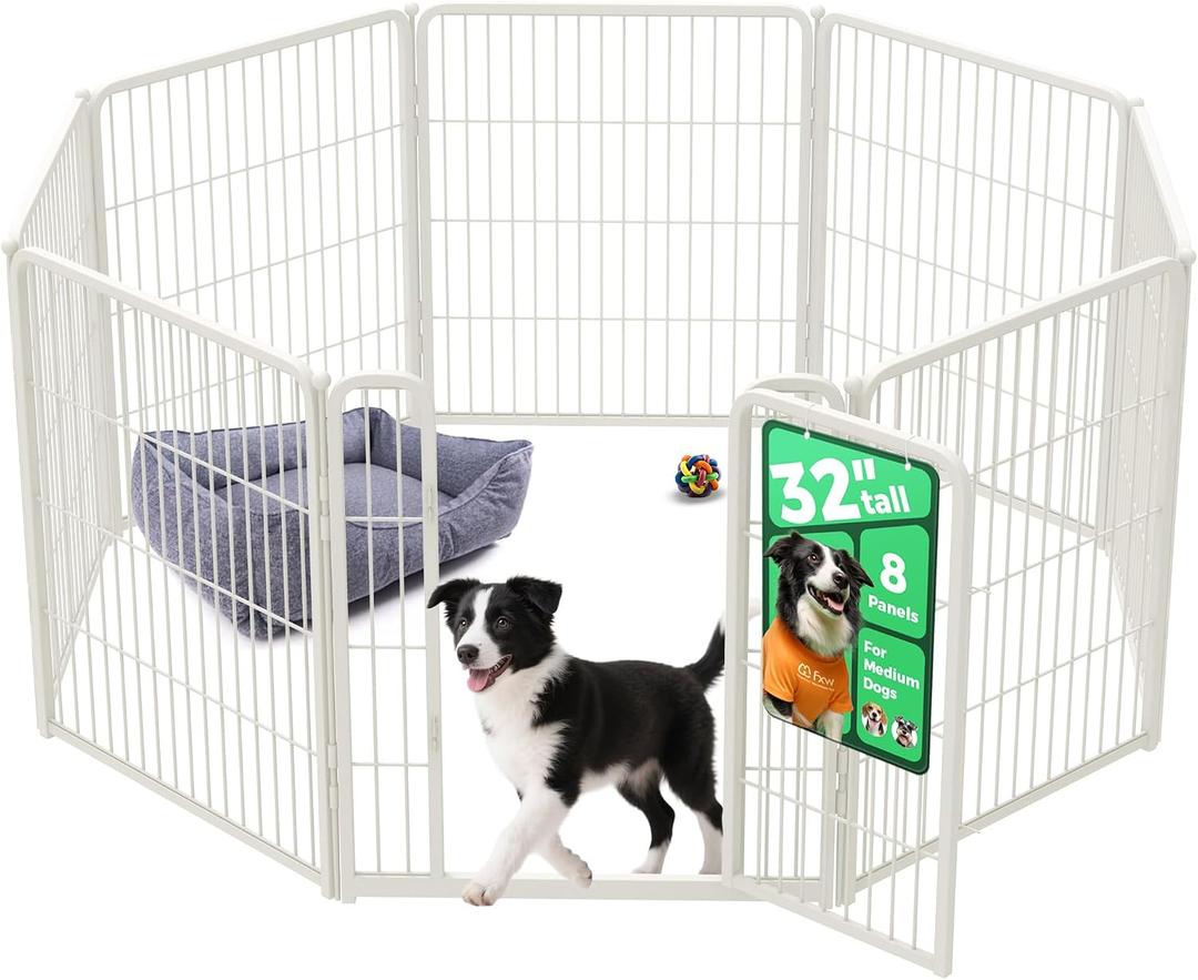 FXW Homeplus Unleashed Indoor Dog Playpen - Stress-Free and Safe Play, Heavy Duty 32 Inch 8 Panels Dog Pen for Small and Medium Dogs, WhitePatented