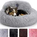 PetJett Calming Dog Bed Medium Size Dog - 30'' Donut Bed, Washable Dog Bed - Anti-Slip Super Soft Fluffy Plush Round Bed, Anti-Anxiety Premium Comfort Pet Bed, Fits Dogs up to 45 lbs - Bright Grey