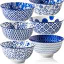 Ceramic Dessert Bowls Set - Small 12 Oz Cereal Bowls - 4.75 Inch Ice Cream Bowls for Fruit, Snack, Side Dishes, Dipping Sauce - Microwave Dishwasher Safe - Set of 6 - Vintage Blue