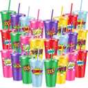 Chuangdi 24 Pcs Hero Cups 24 oz Reusable Plastic Tumblers with Lids and Straws Themed Drinking Cups for Birthday Decorations Hero Party Favors Supplies Gifts