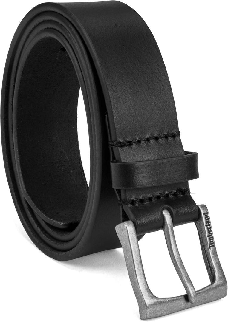 Timberland Men's Classic Leather Jean Belt 1.4 Inches Wide (Big & Tall Available) (Black)