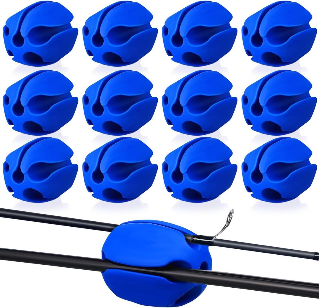 12 P cs Portable Silicone Fishing Pole Rod Holder Clips Fixed Ball 5 Holes Rubber Fishing Pole Puller Clips Silicone Rod Holder Straps for Travel Ground Car Bike (Blue)