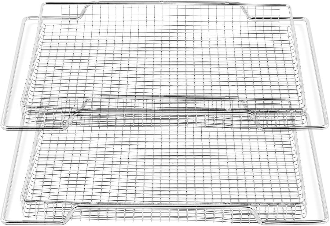 Allstare 2 Pcs Air Fryer Basket Replacement for Breville Smart Oven Air Fryer Pro 304 Stainless Steel 16.5"D x 11.7"W Breville Toaster Oven Mesh Basket Tray Baking Pan BOV900 Joule Oven BOV950